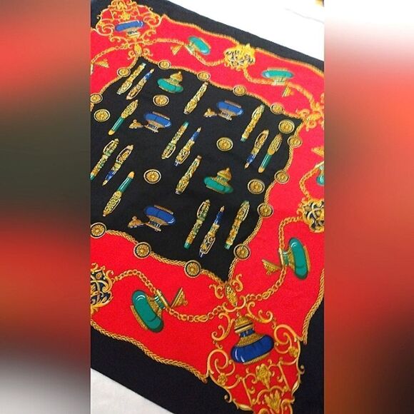 Vintage Black & Red Scarf Fountain Pen Ink Well Foulard Stylo - Picture 8 of 16